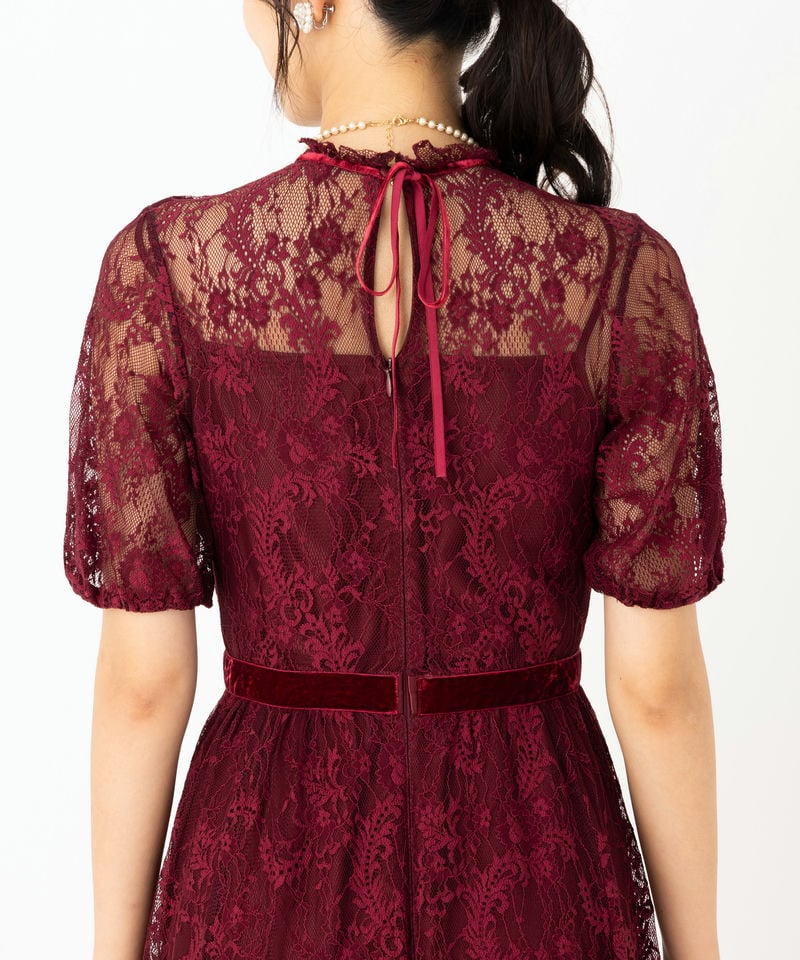 ジルバイジルスチュアートのレース×ベルベットドレス JILL STUART ジルスチュアート レース×ベルベットドレス レッド系