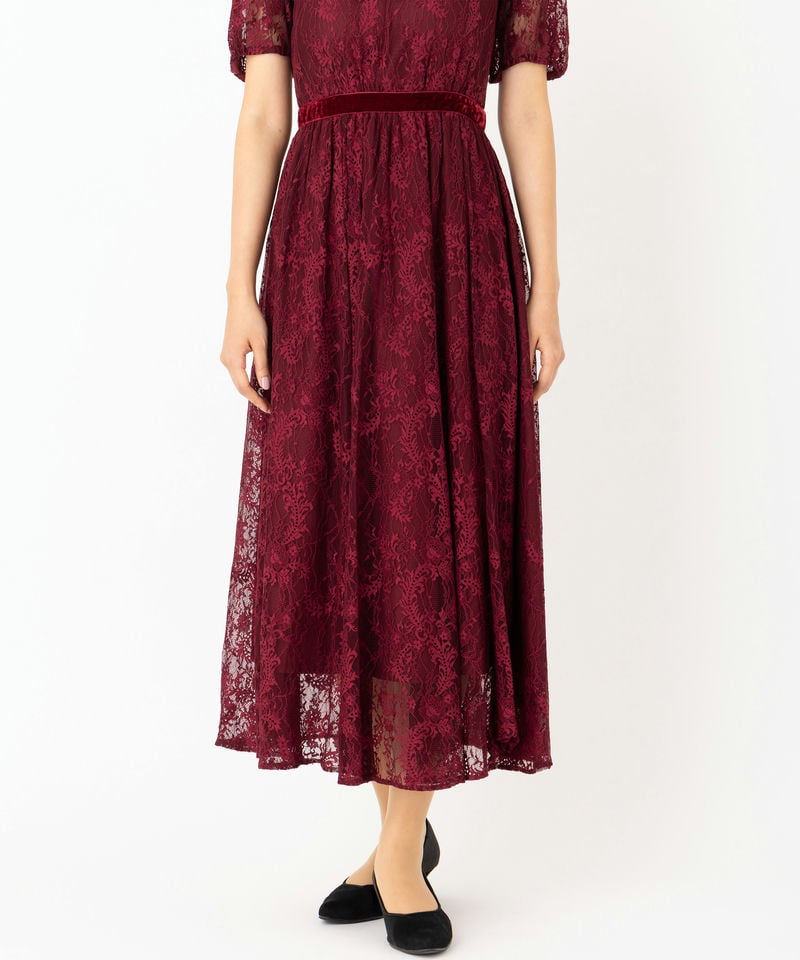 JILL STUART ジルスチュアート レース×ベルベットドレス レッド系
