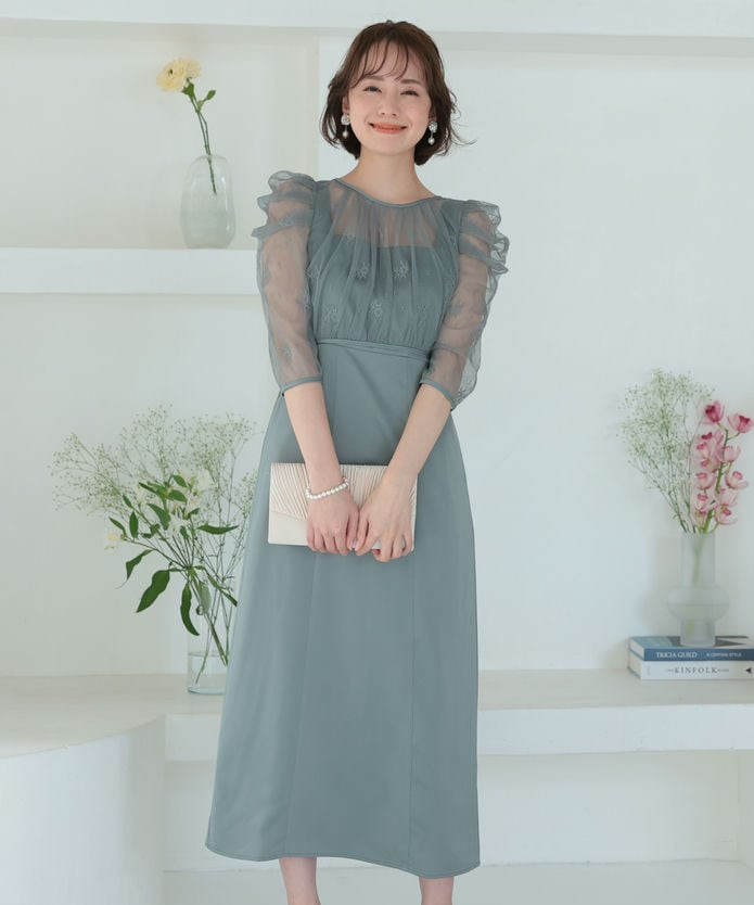 LE'RURE リルアー スリーブレススカラップドレス グリーン系 | 結婚式