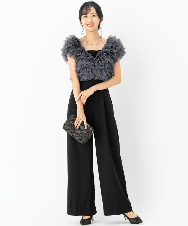 SNIDEL スナイデル チュールボレロセットオールインワン ブラック系