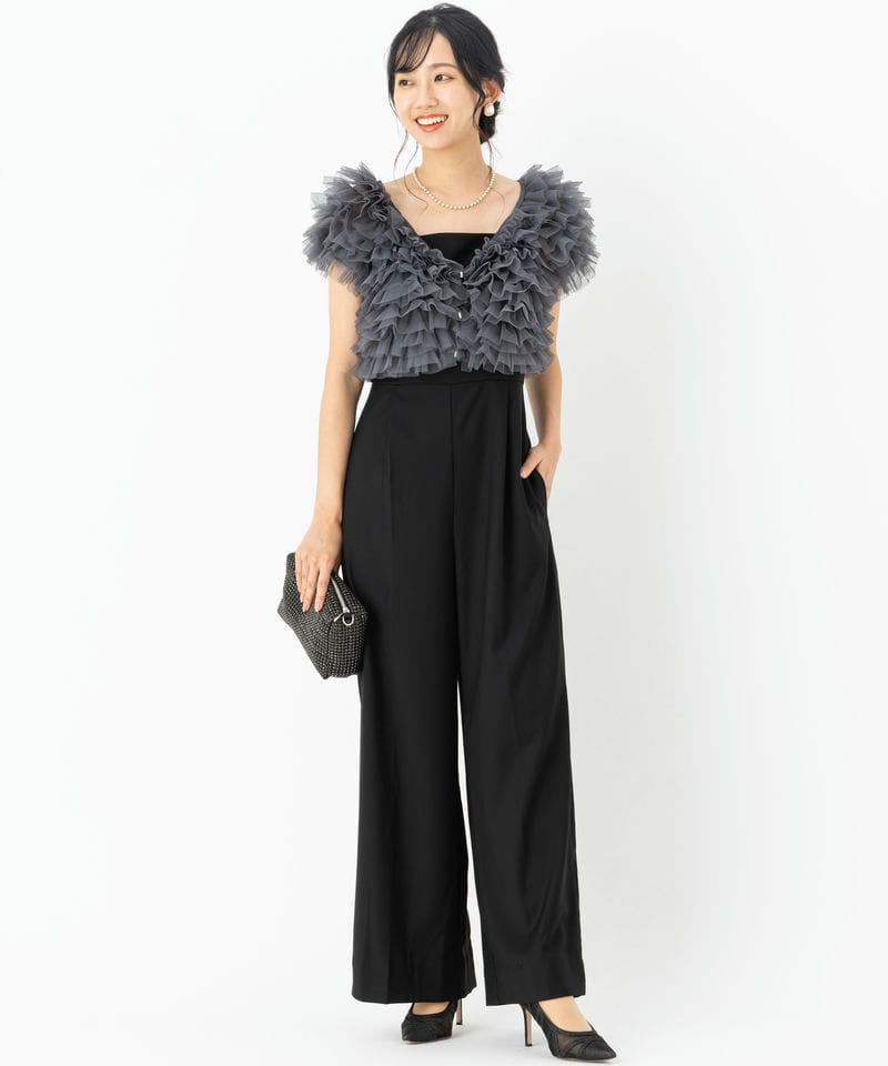 SNIDEL スナイデル チュールボレロセットオールインワン ブラック系