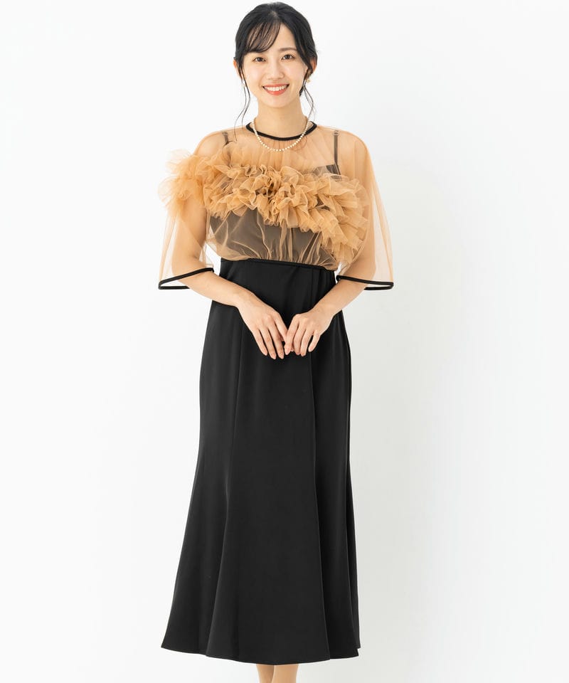 Leja レジャ ボリュームチュールパイピングフレアドレス グリーン系