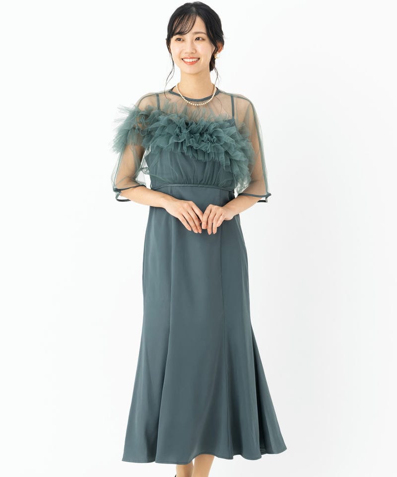 Leja レジャ ボリュームチュールパイピングフレアドレス グリーン系