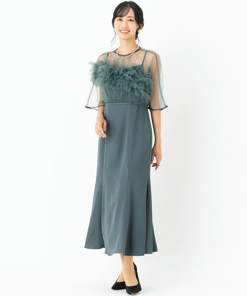 Leja レジャ ボリュームチュールパイピングフレアドレス グリーン系