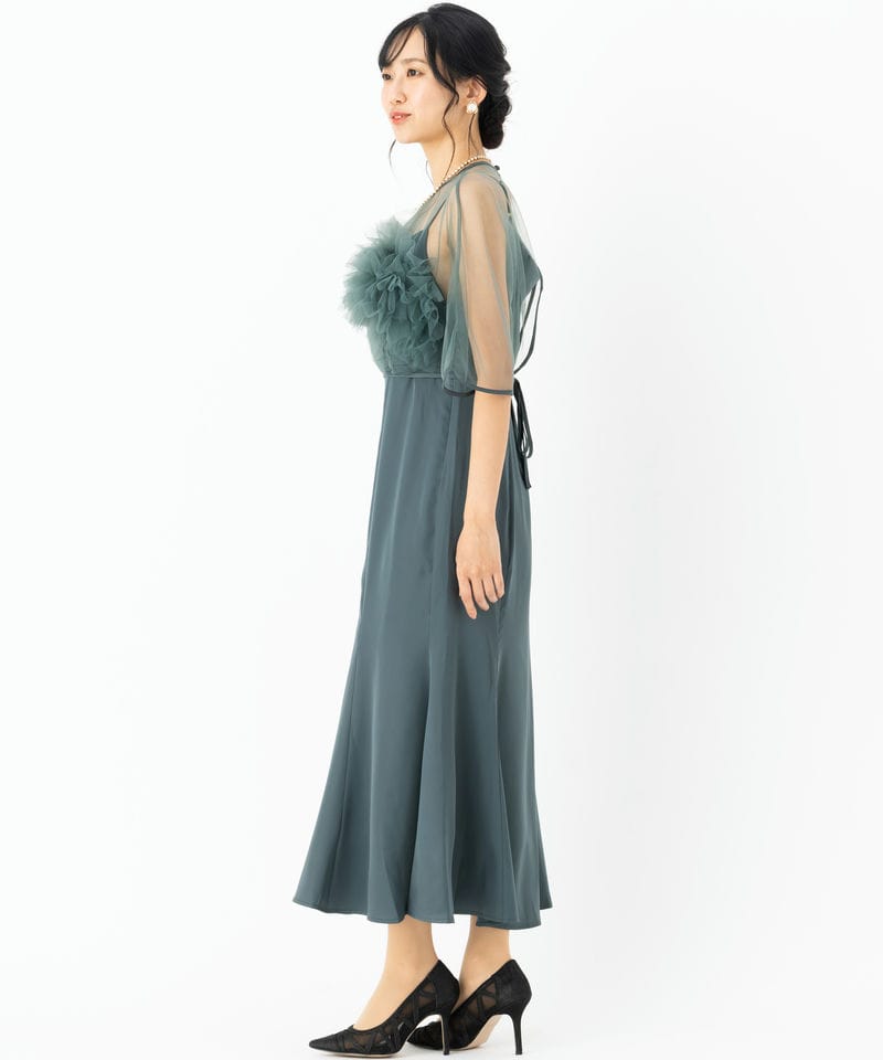 Leja レジャ ボリュームチュールパイピングフレアドレス グリーン系