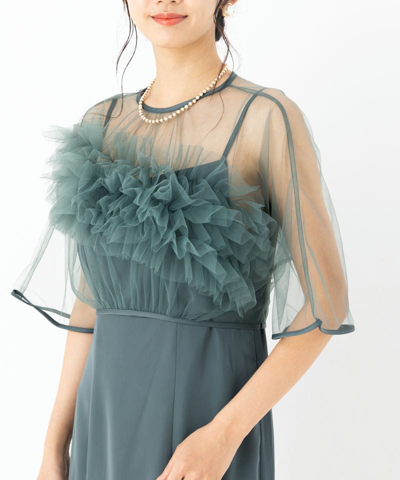 Leja レジャ ボリュームチュールパイピングフレアドレス グリーン系