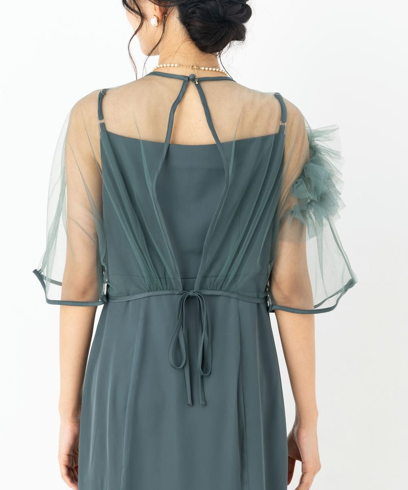 Leja レジャ ボリュームチュールパイピングフレアドレス グリーン系