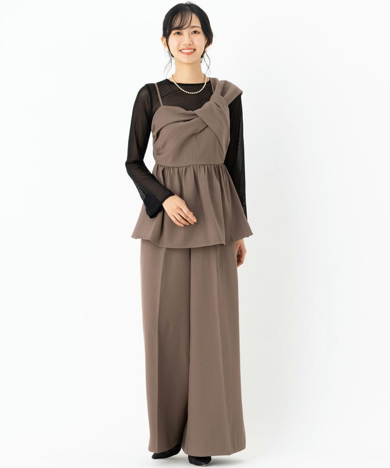Select Shop アシンメトリービスチェ&ワイドパンツセットアップドレス