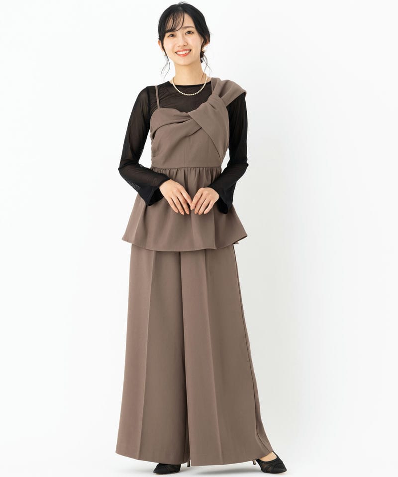 Select Shop アシンメトリービスチェ&ワイドパンツセットアップドレス