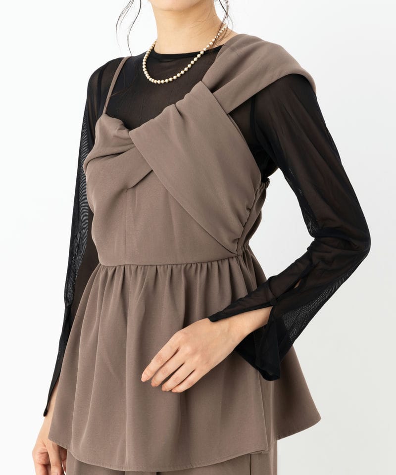 Select Shop アシンメトリービスチェ&ワイドパンツセットアップドレス