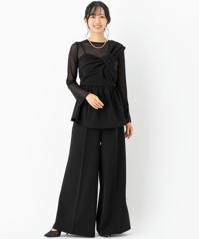 Select Shop アシンメトリービスチェ&ワイドパンツセットアップドレス