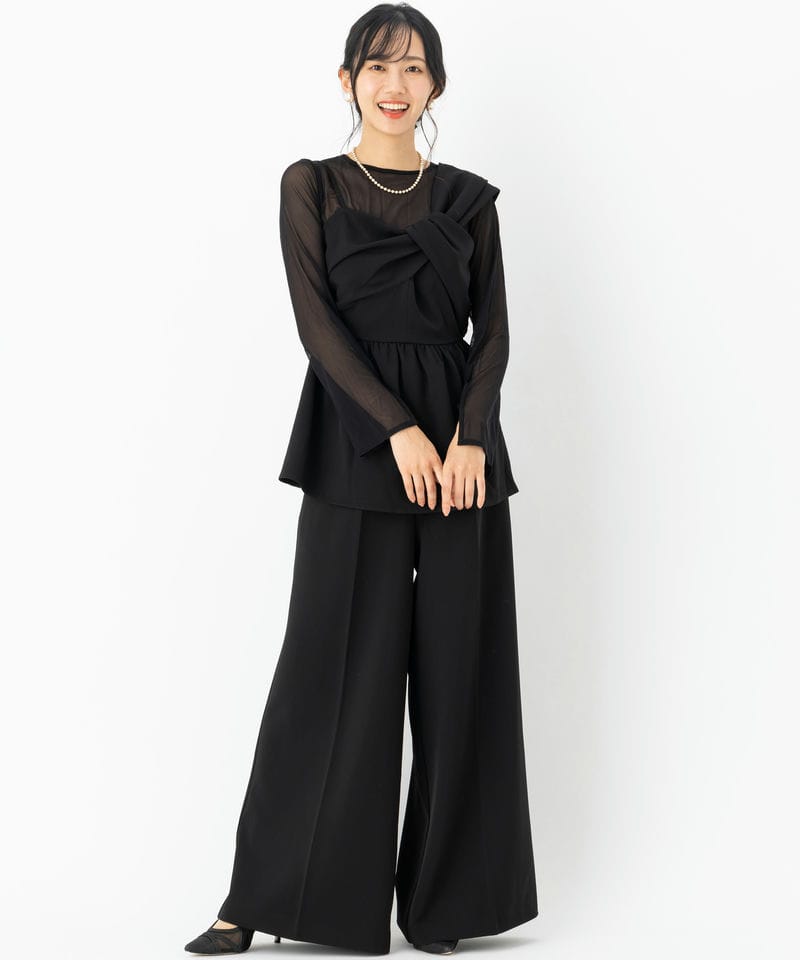 Select Shop アシンメトリービスチェ&ワイドパンツセットアップドレス