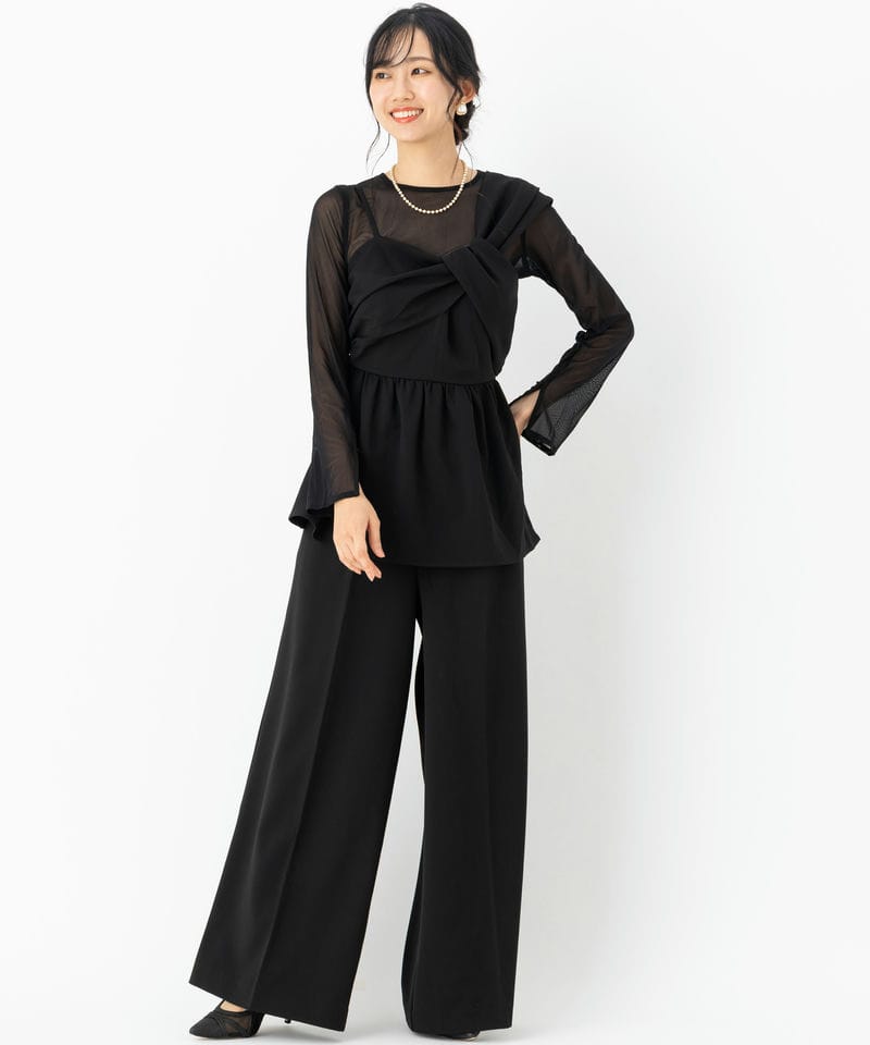 Select Shop アシンメトリービスチェ&ワイドパンツセットアップドレス
