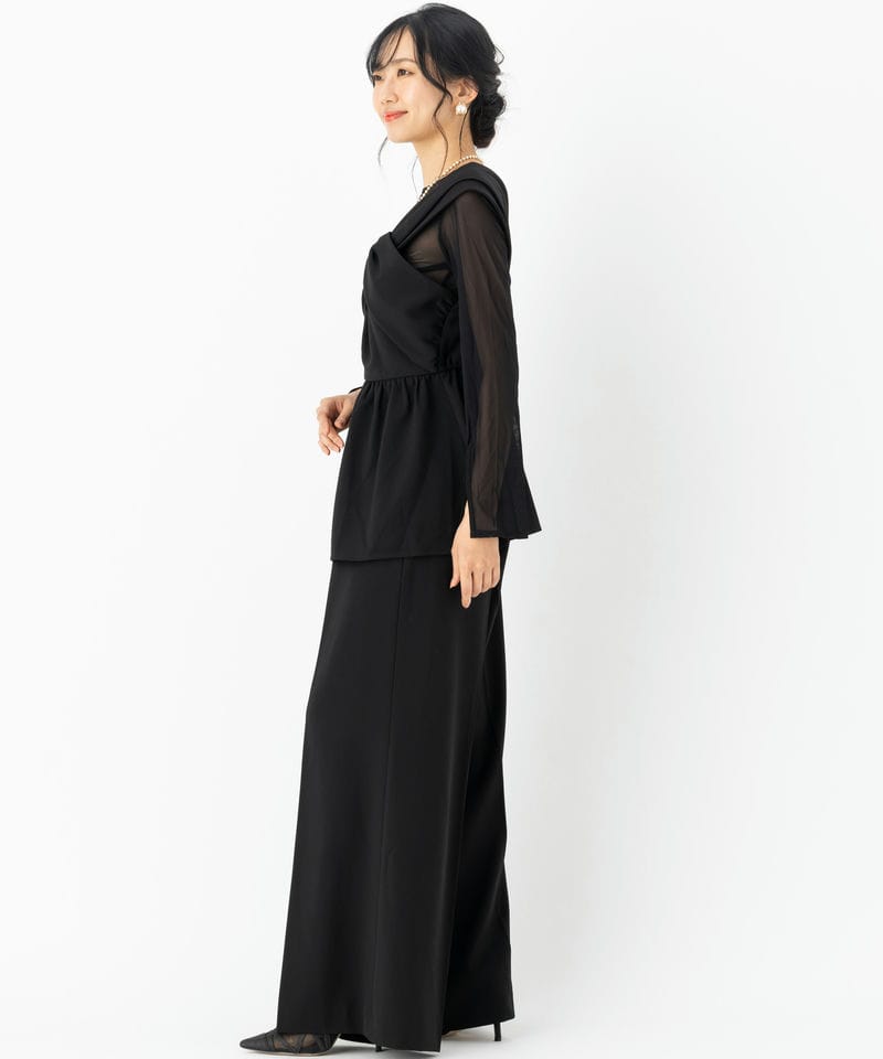 Select Shop アシンメトリービスチェ&ワイドパンツセットアップドレス