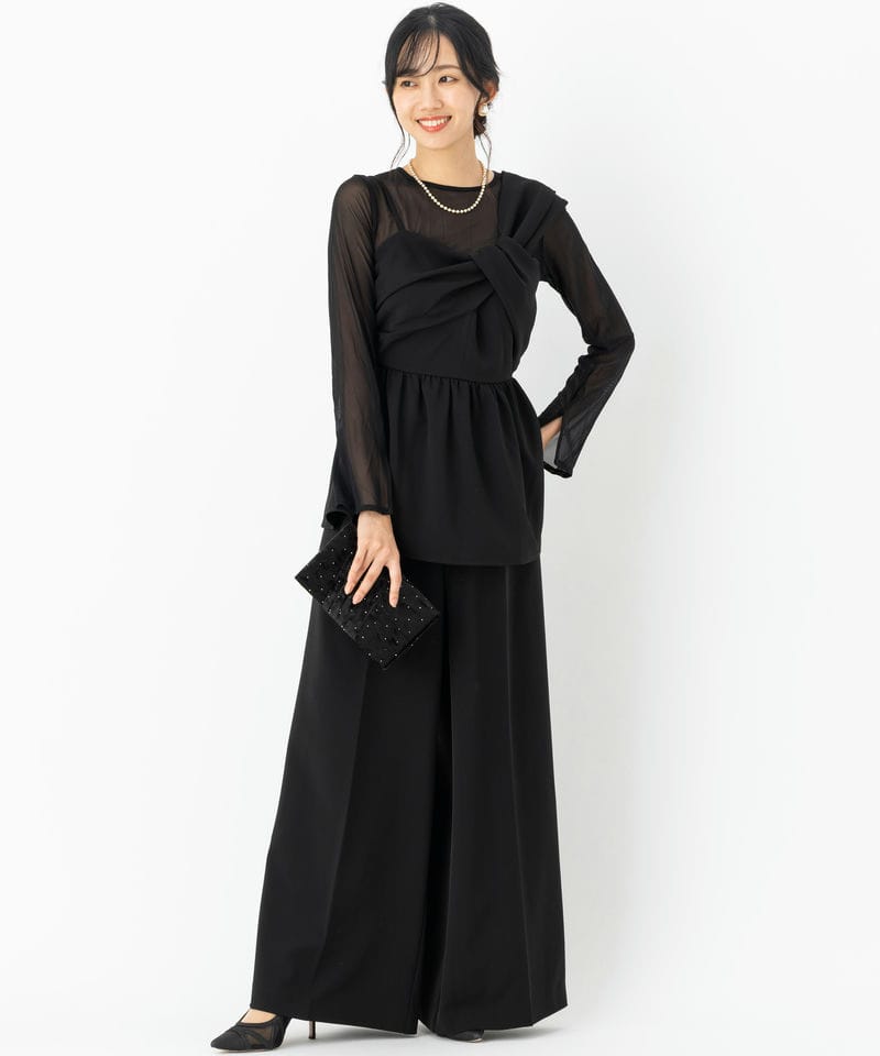 Select Shop アシンメトリービスチェ&ワイドパンツセットアップドレス