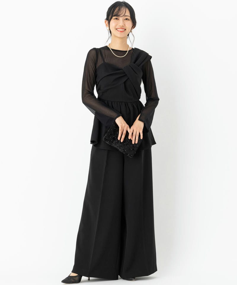 Select Shop アシンメトリービスチェ&ワイドパンツセットアップドレス