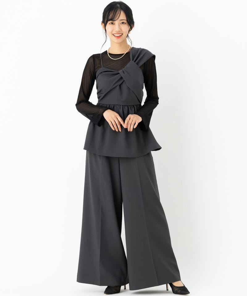 Select Shop アシンメトリービスチェ&ワイドパンツセットアップドレス