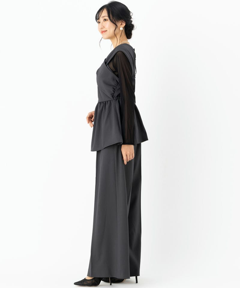 Select Shop アシンメトリービスチェ&ワイドパンツセットアップドレス