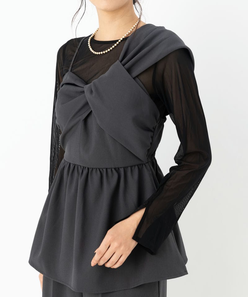 Select Shop アシンメトリービスチェ&ワイドパンツセットアップドレス