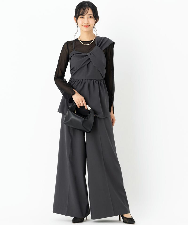 Select Shop アシンメトリービスチェ&ワイドパンツセットアップドレス