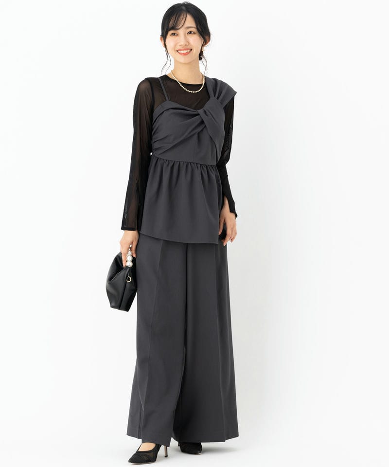 Select Shop アシンメトリービスチェ&ワイドパンツセットアップドレス