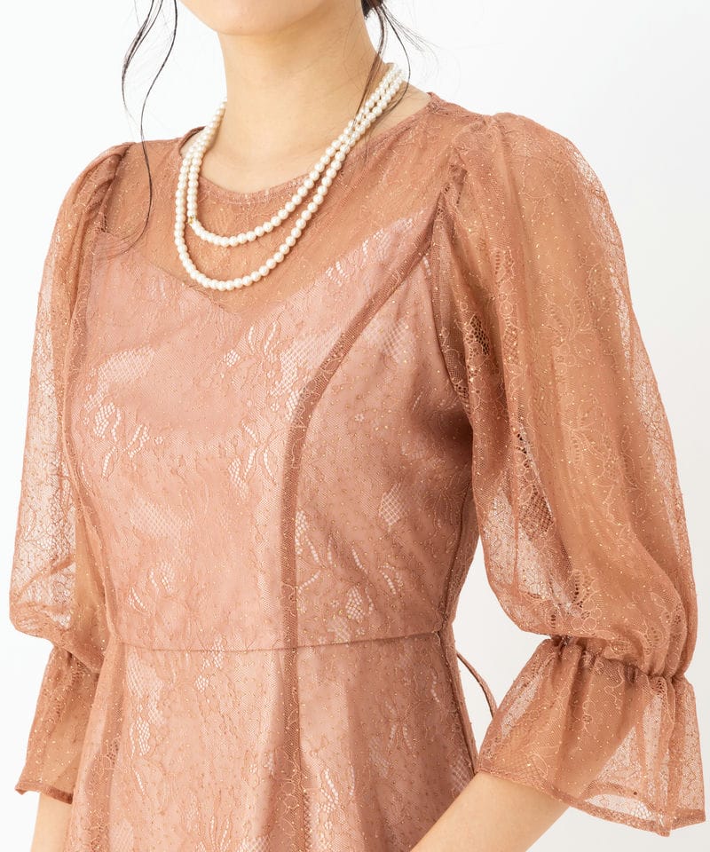 Aimer エメ グリッターレースフィット&フレアドレス ピンク系 | 結婚式