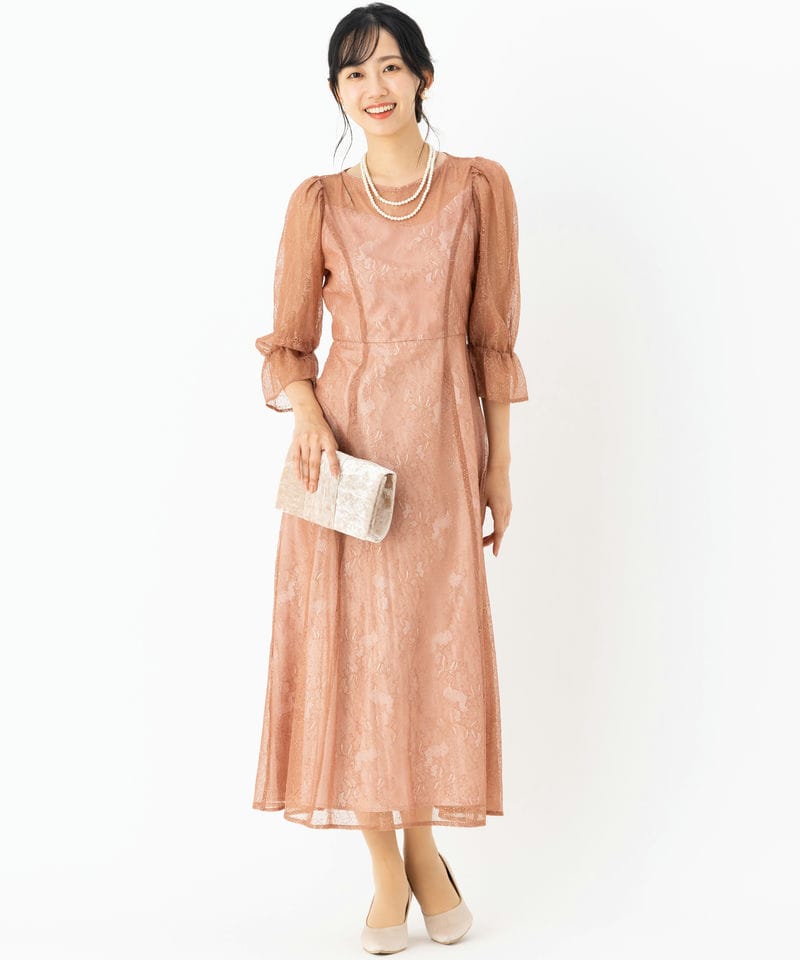 Aimer エメ グリッターレースフィット&フレアドレス ピンク系 | 結婚式