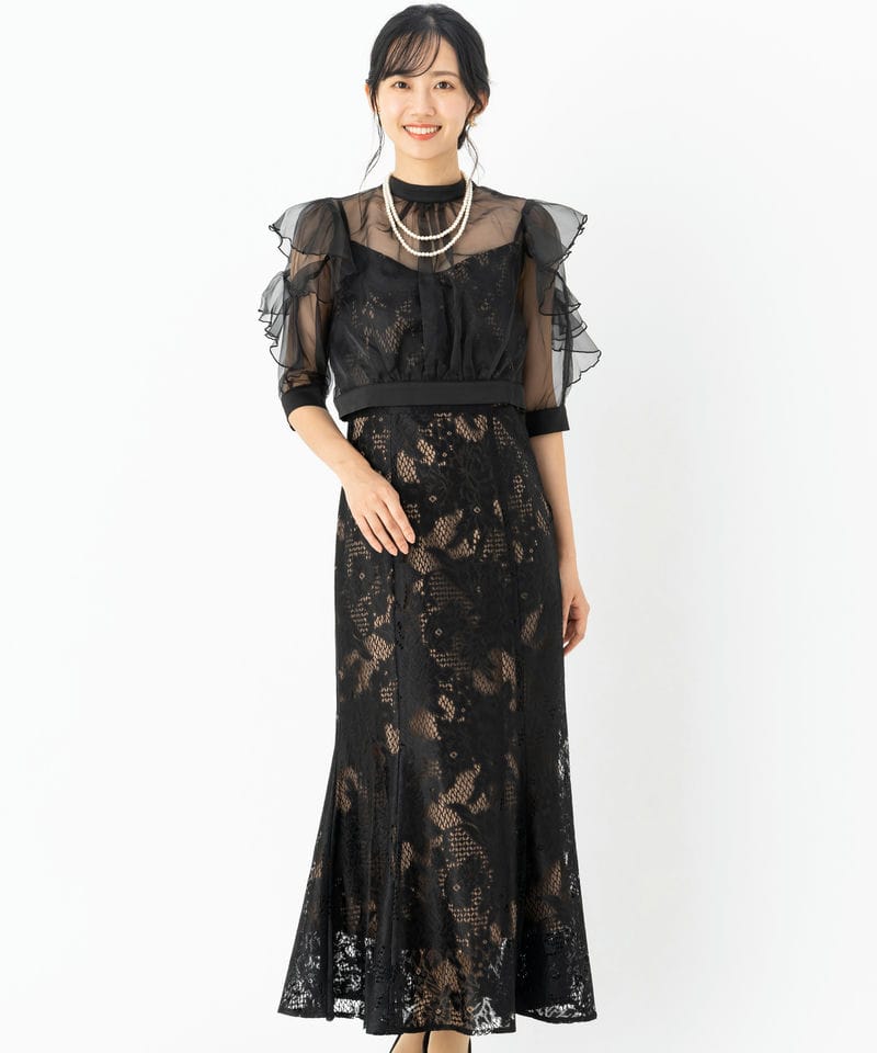 LEJA レジャ M ブラック バックリボン レースドレス 結婚式 お呼ばれ Leja レジャ フリルボレロバックリボンマーメイドドレス ブラック系