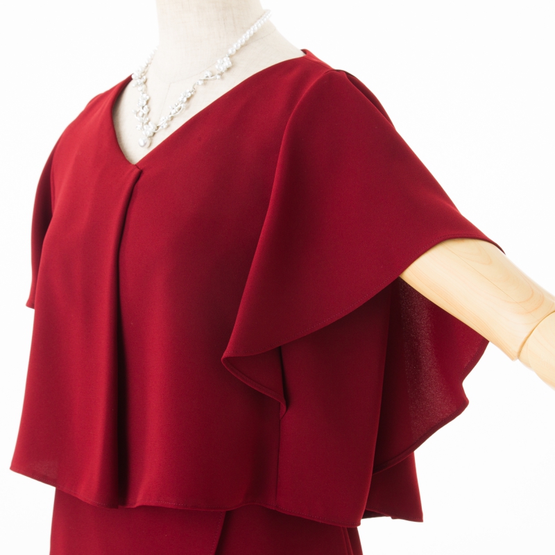 Aimer エメ セットアップ風ラッフルスリーブドレス レッド系 | 結婚式