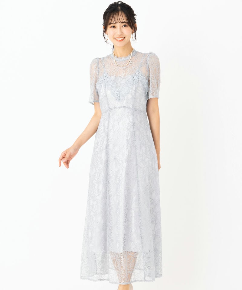 新品✨SNIDEL　ボリュームフレアレースドッキングドレス　結婚式　ライトブルー SNIDEL スナイデル ボリュームフレアレースドッキングドレス その他 x