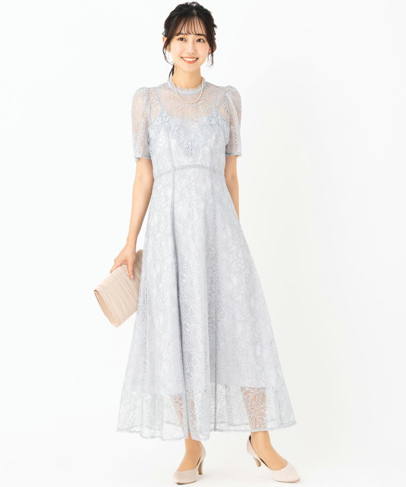 SNIDEL スナイデル シャイニーレースドレス ラベンダー SNIDEL スナイデル シャイニーレースドレス その他 x ブルー系 | 結婚