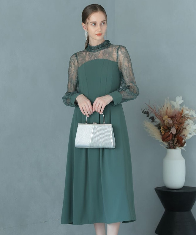 Select Shop ハイネック切替レースドレス グリーン系 | 結婚式