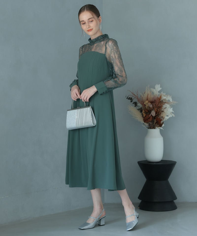 Select Shop ハイネック切替レースドレス グリーン系 | 結婚式