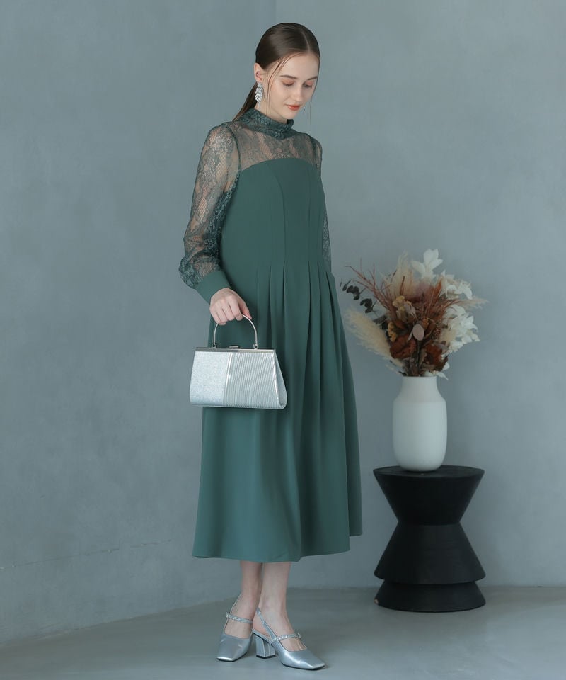 Select Shop ハイネック切替レースドレス グリーン系 | 結婚式