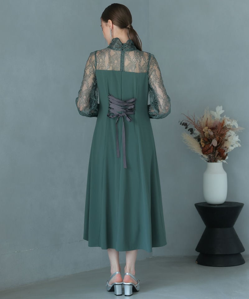 Select Shop ハイネック切替レースドレス グリーン系 | 結婚式