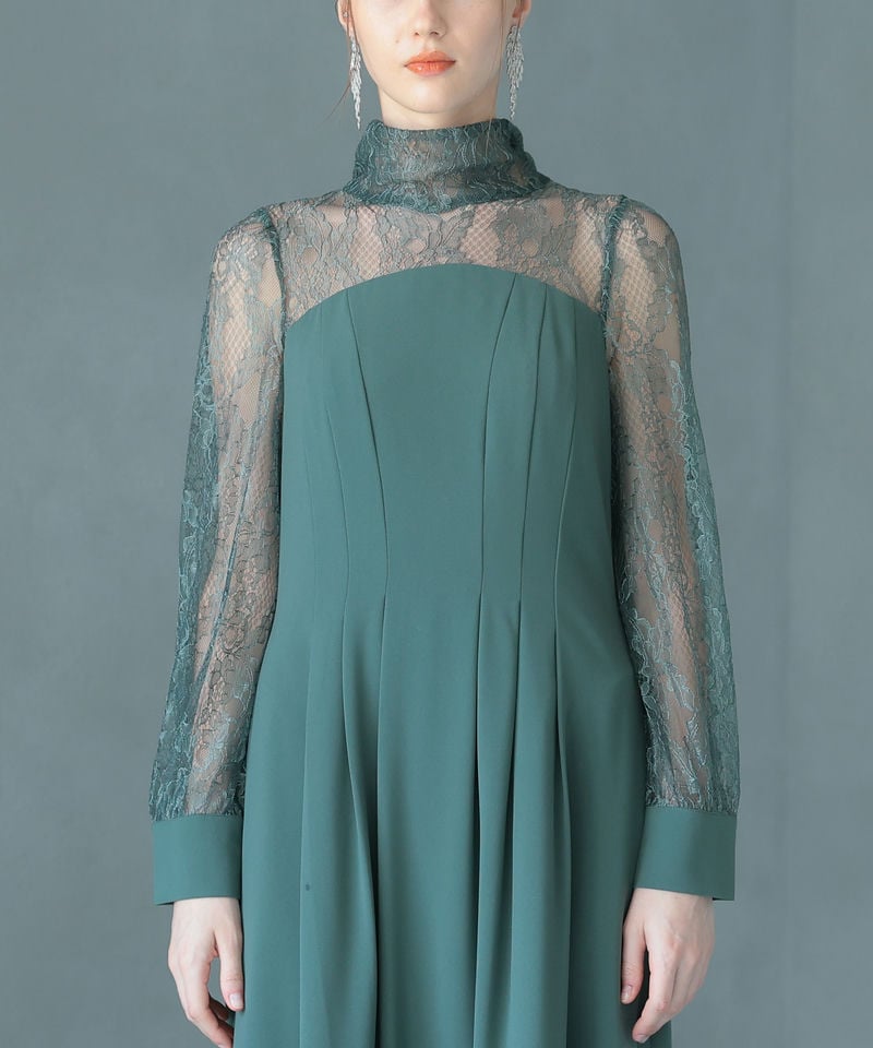 Select Shop ハイネック切替レースドレス グリーン系 | 結婚式