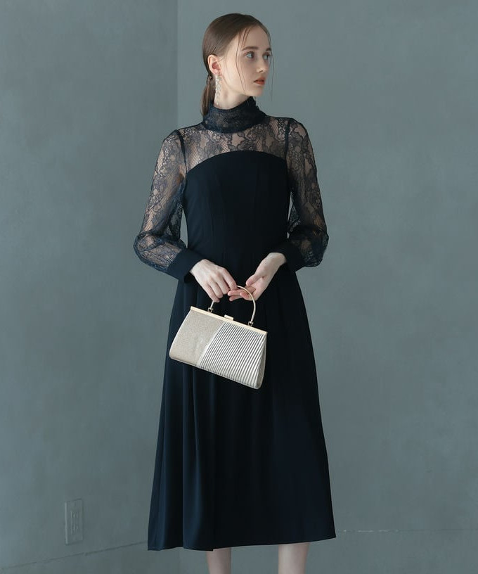 Select Shop ハイネック切替レースドレス ネイビー系 | 結婚式