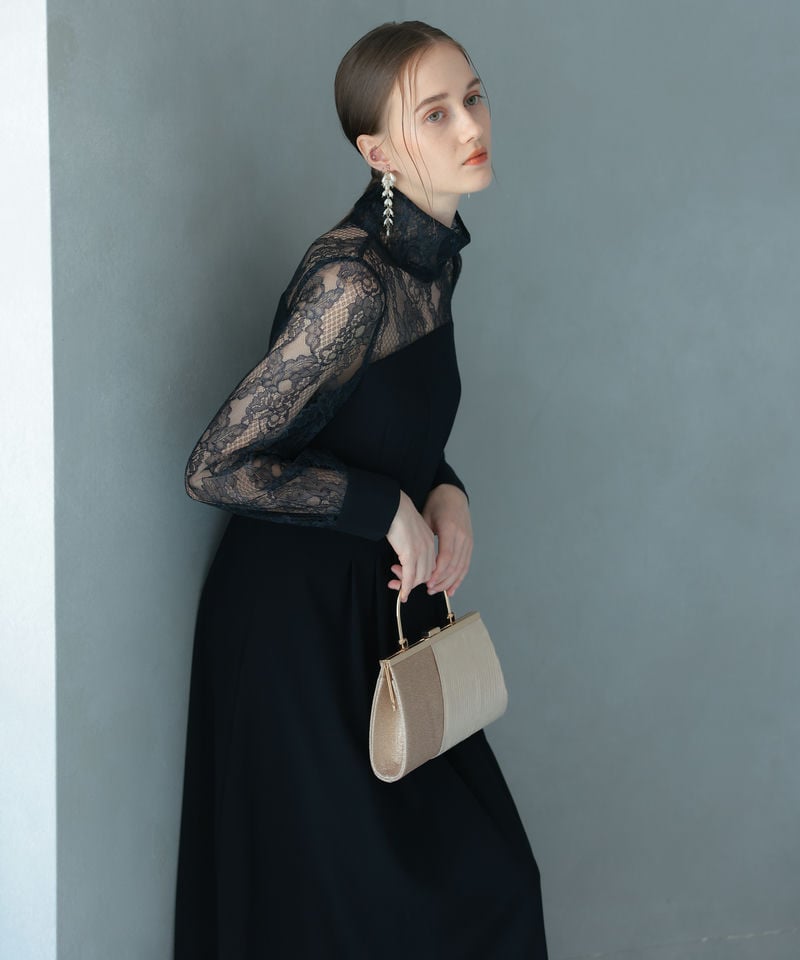 Select Shop ハイネック切替レースドレス ネイビー系 | 結婚式