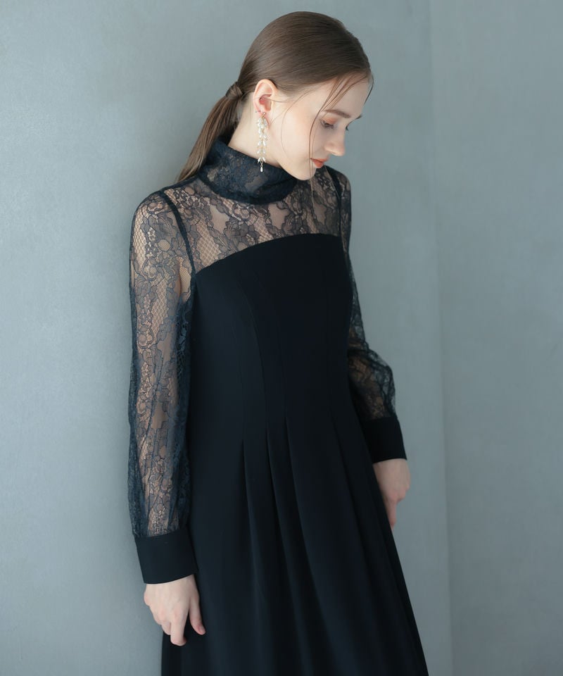 Select Shop ハイネック切替レースドレス ネイビー系 | 結婚式
