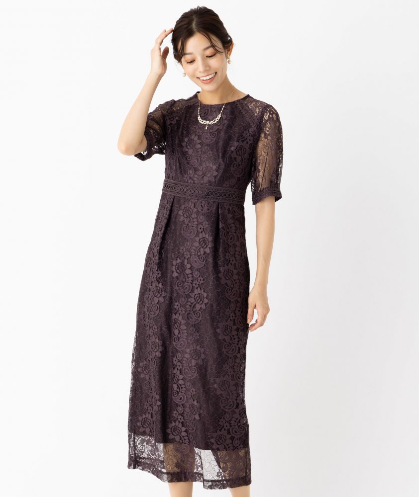 etoll. エトル コクーンスリーブレースタイトドレス その他 x ブラウン