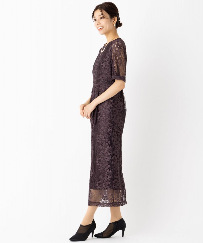 etoll. エトル コクーンスリーブレースタイトドレス その他 x ブラウン