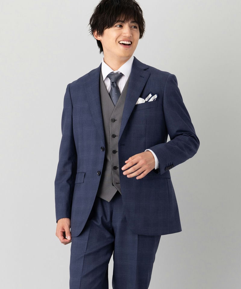 極美品✨️ORIHICA オリヒカ 高機能 スーツ スリーピース 紺 チェック CLASSY.5月号「お仕事名品Award」2部門で受賞！「ORIHICAフラミンゴ