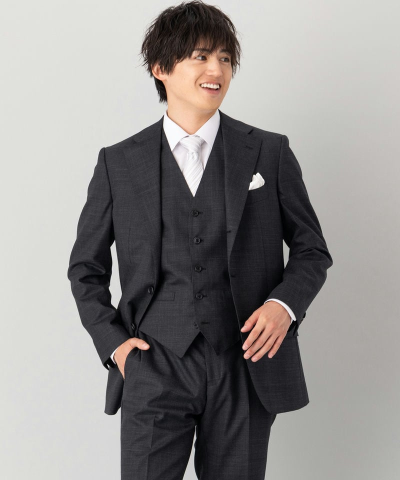 SUIT SQUARE シャドーオーバーチェック・スリーピーススーツ グレー系