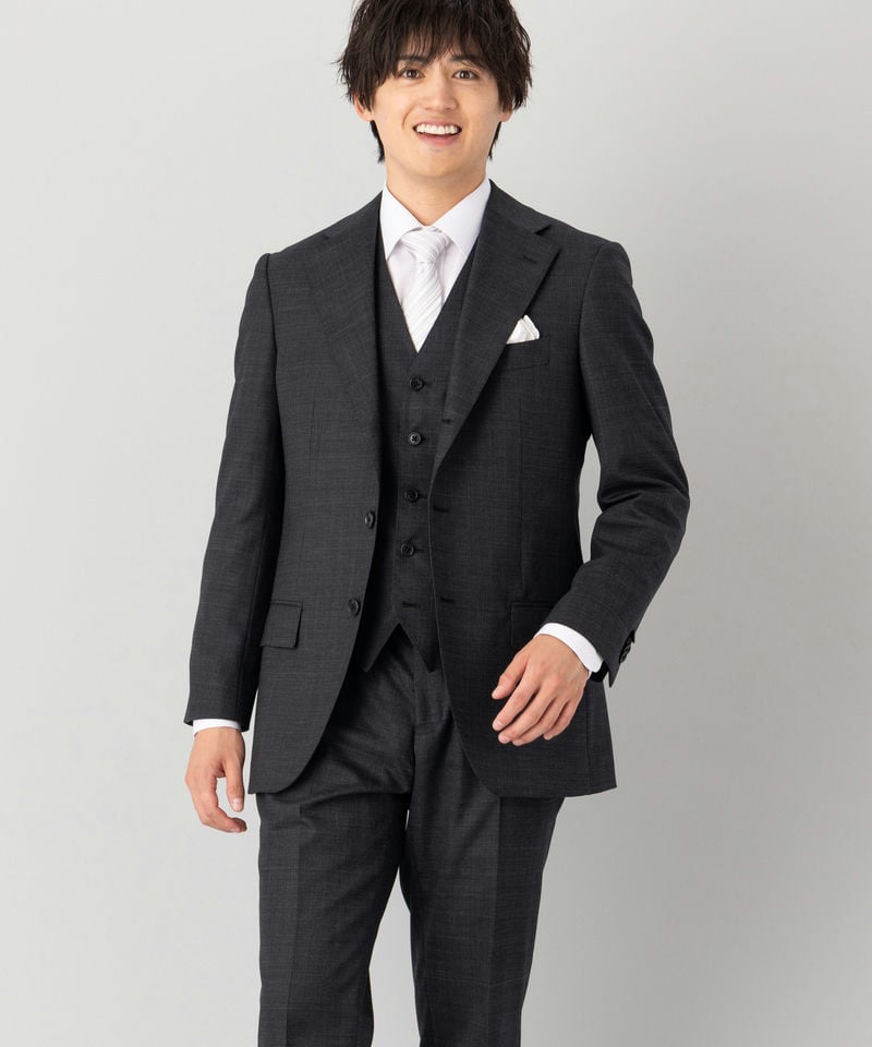 SUIT SQUARE シャドーオーバーチェック・スリーピーススーツ グレー系