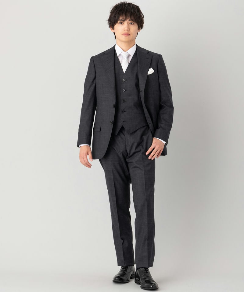 SUIT SQUARE シャドーオーバーチェック・スリーピーススーツ グレー系