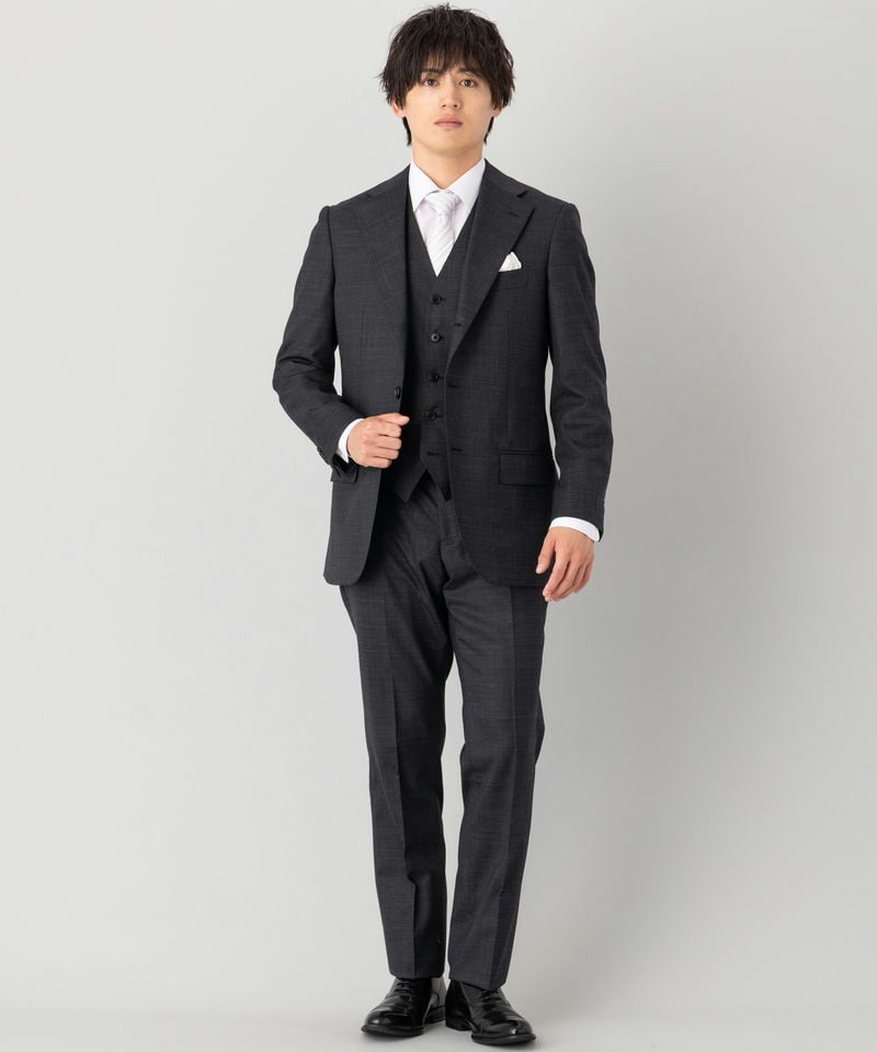 【美品】SUIT SELECT 花柄 背抜き スリーピース グレー Y6 スーツ｜スリーピース(ベスト付)｜SUIT SELECT | スーツセレクト公式通販
