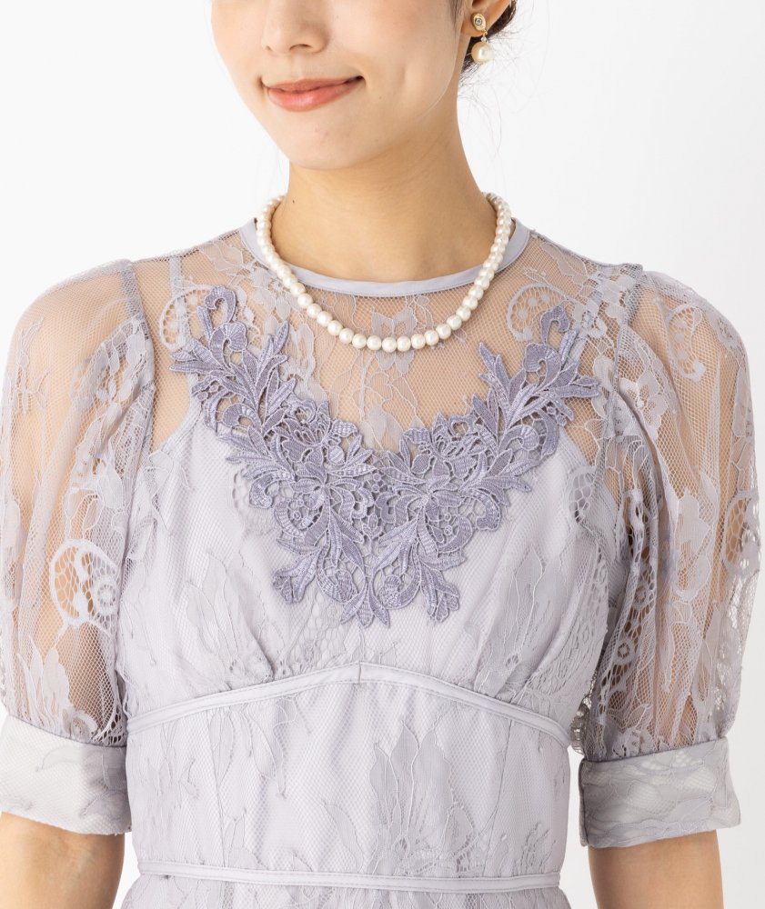 MERCURYDUO マーキュリーデュオ 配色レースパワショルロングドレス