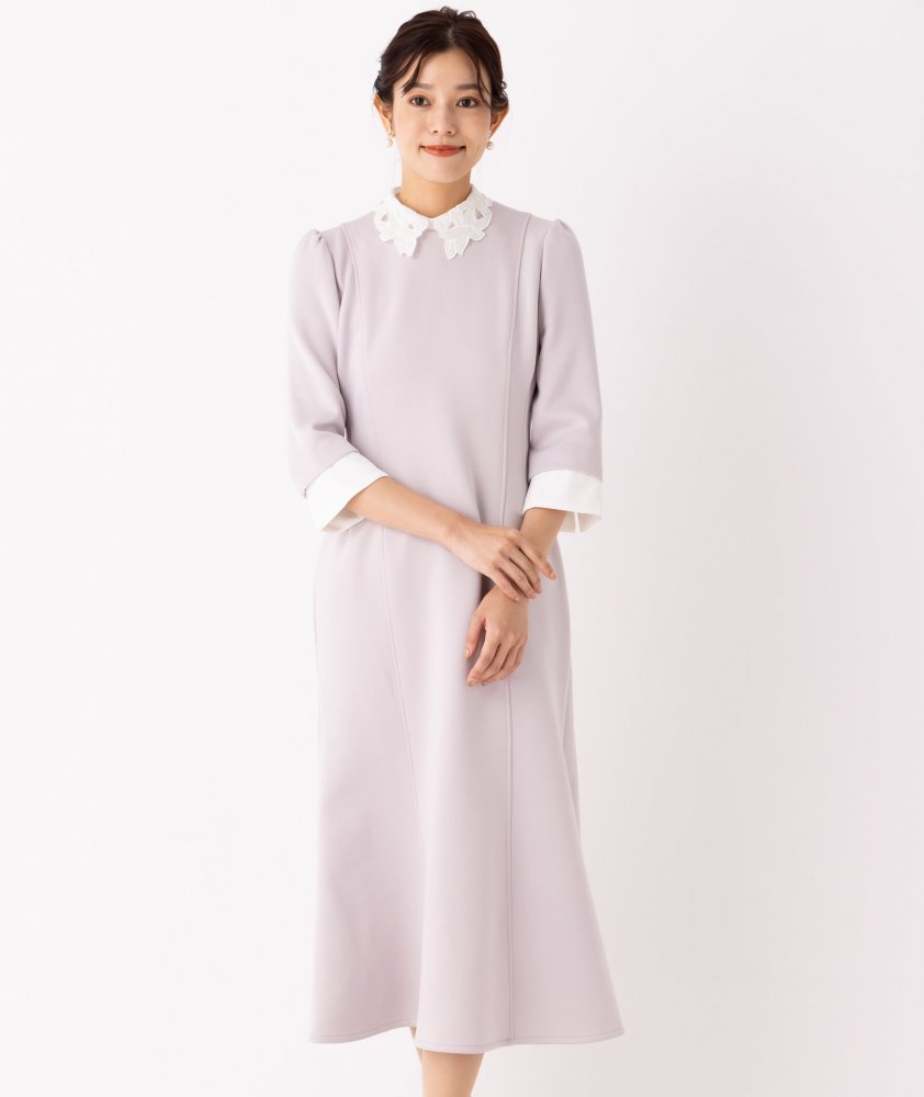 CELFORD セルフォード エンブロイダリーカラーポンチワンピース グレー