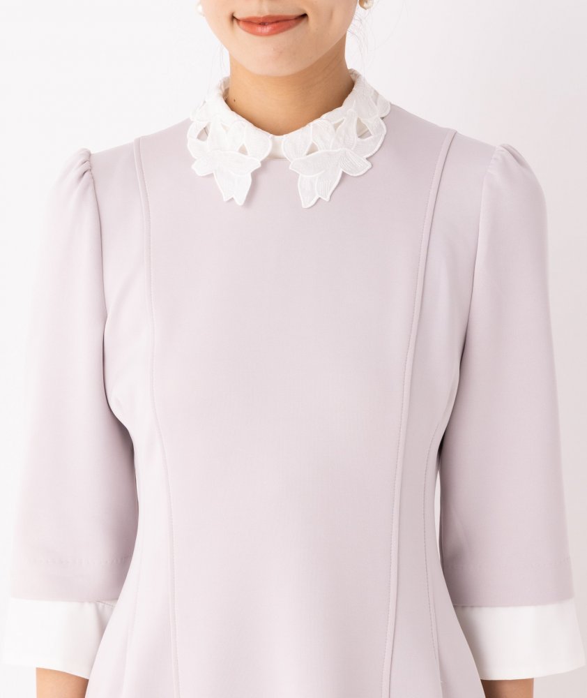 CELFORD セルフォード エンブロイダリーカラーポンチワンピース グレー