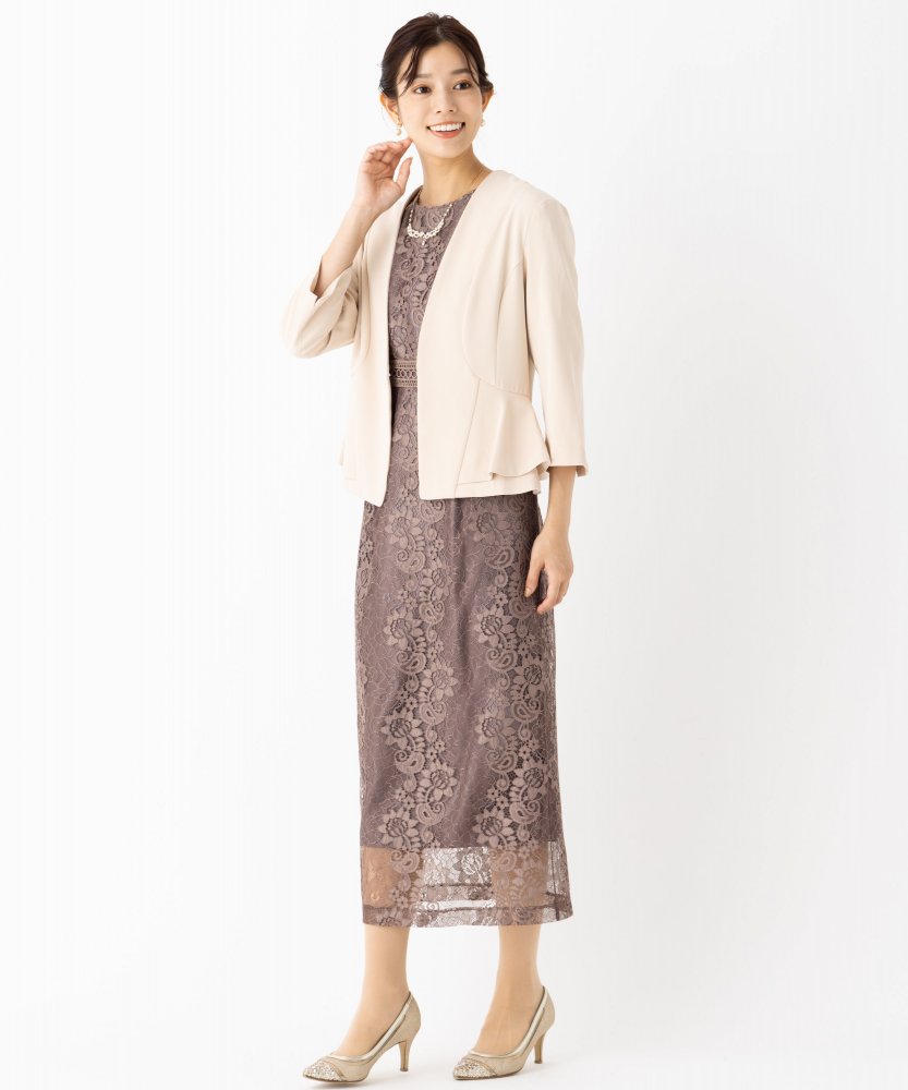 Select Shop サイドペプラムノーカラージャケット ベージュ系 | 結婚式